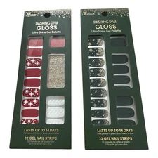 2 Sets Dashing Diva Gloss Ultra Shine Gel Nail Strips Red Black Holiday Glitter