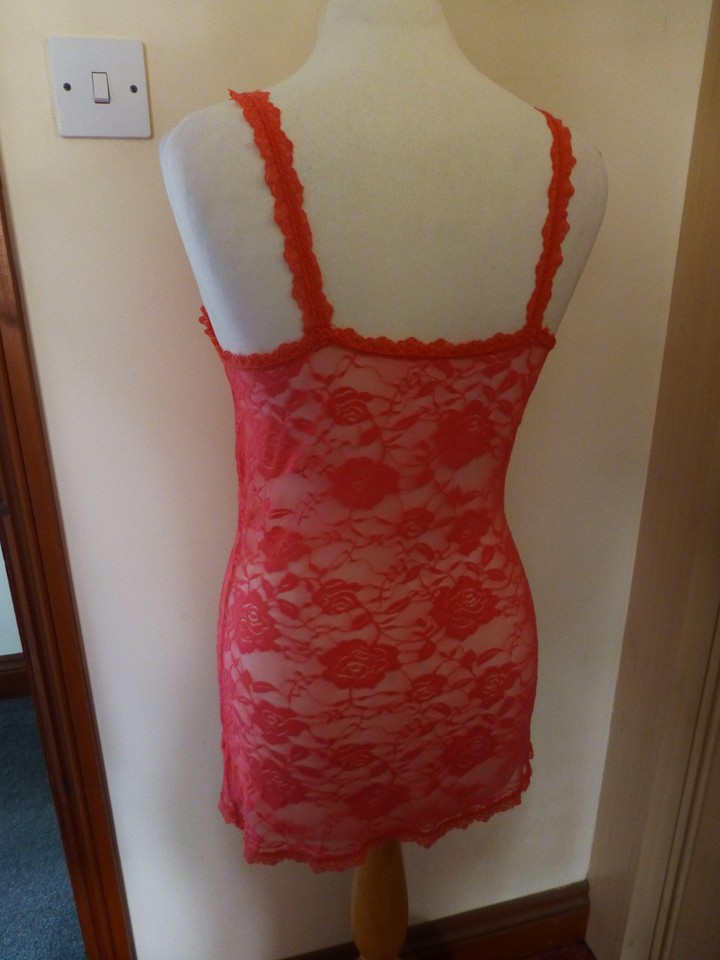 Sheer Lace Babydoll Chemise Mini Dress Lingerie size 10/12 salmon pink ...