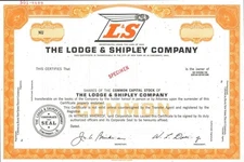 Lodge and Shipley Company - Machine Tools Specimen Stock Certificate - Specime
