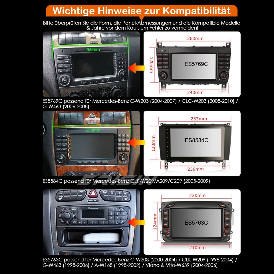 4+64GB Android 14 DAB+ Autoradio CarPlay 8-Kern GPS Mercedes C/G/CLC Klasse W203 - Bild 4 von 4