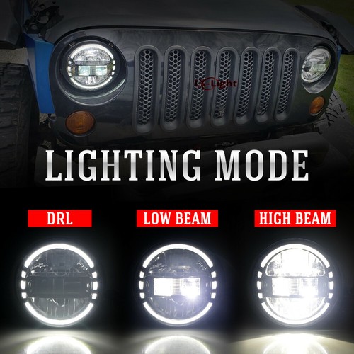 Faro redondo led halo de 7"" y señales de giro y luz trasera antiniebla de 4"" para Jeep Wrangler 8 piezas - Imagen 4 de 10