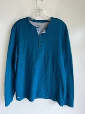UNTUCKit Grassi Henley Long Sleeve Shirt Blue Men's Large ~ EUC