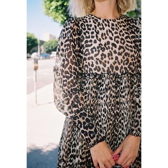 Ganni georgette top dress leopard