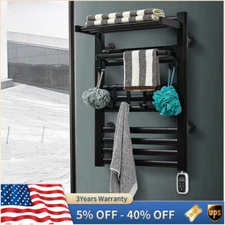 Heated 10-Bar Towel Warmer Heated Towel Rack w/ bath towel Shelf Remote control