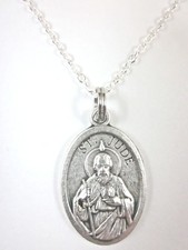 Ladies St Jude Medal Pendant Necklace 20" Chain Gift Box Prayer Card