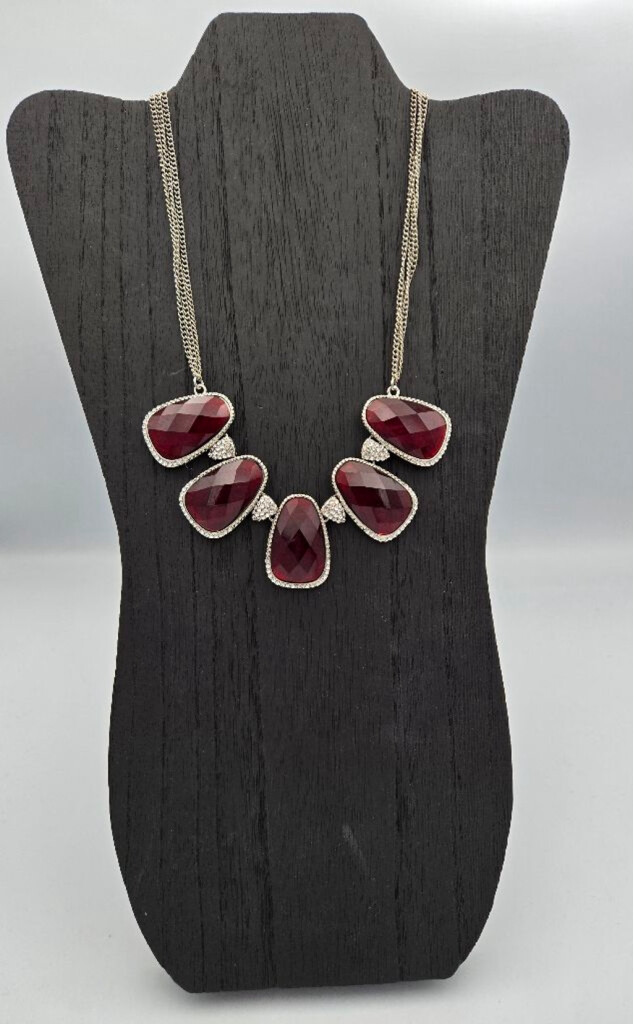 c1946 Statement Necklace Red Silver - image 1