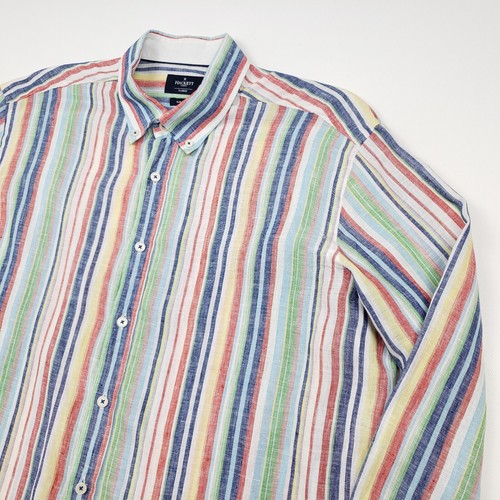 Hackett Linen Shirt Striped XL Slim Fit Men Long Sleeve Summer Multicoloured VGC - Picture 4 of 16