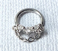1pc 3-CZ Gems w/ Chain Bendable Hoop Ring- Nose Septum, Daith, Ear Cartilage