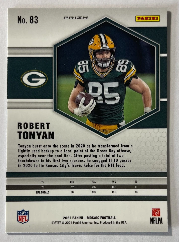 2021 Panini Mosaic Robert Tonyan Genesis Prizm #83 - Image 2 of 2