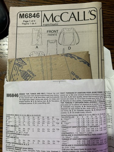 McCALL's M6846 Misses Flounce Draped Tunic Top Belt Sewing Pattern Size 14-22 FF - Picture 3 of 3