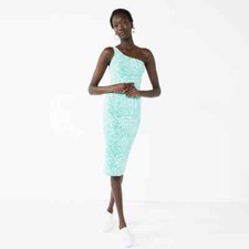 Aqua Green One Shoulder Bodycon Dress Sz L Zebra Pattern Christmas Nine West New