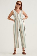 Lucky Brand L58220 Womens White Daisy Stripe Sleeveless Jumpsuit Size Large