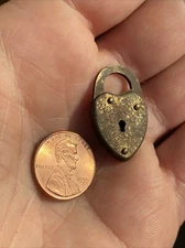 Antique Mini Tiny padlock small vintage lock heart shaped bank suitcase NO KEY