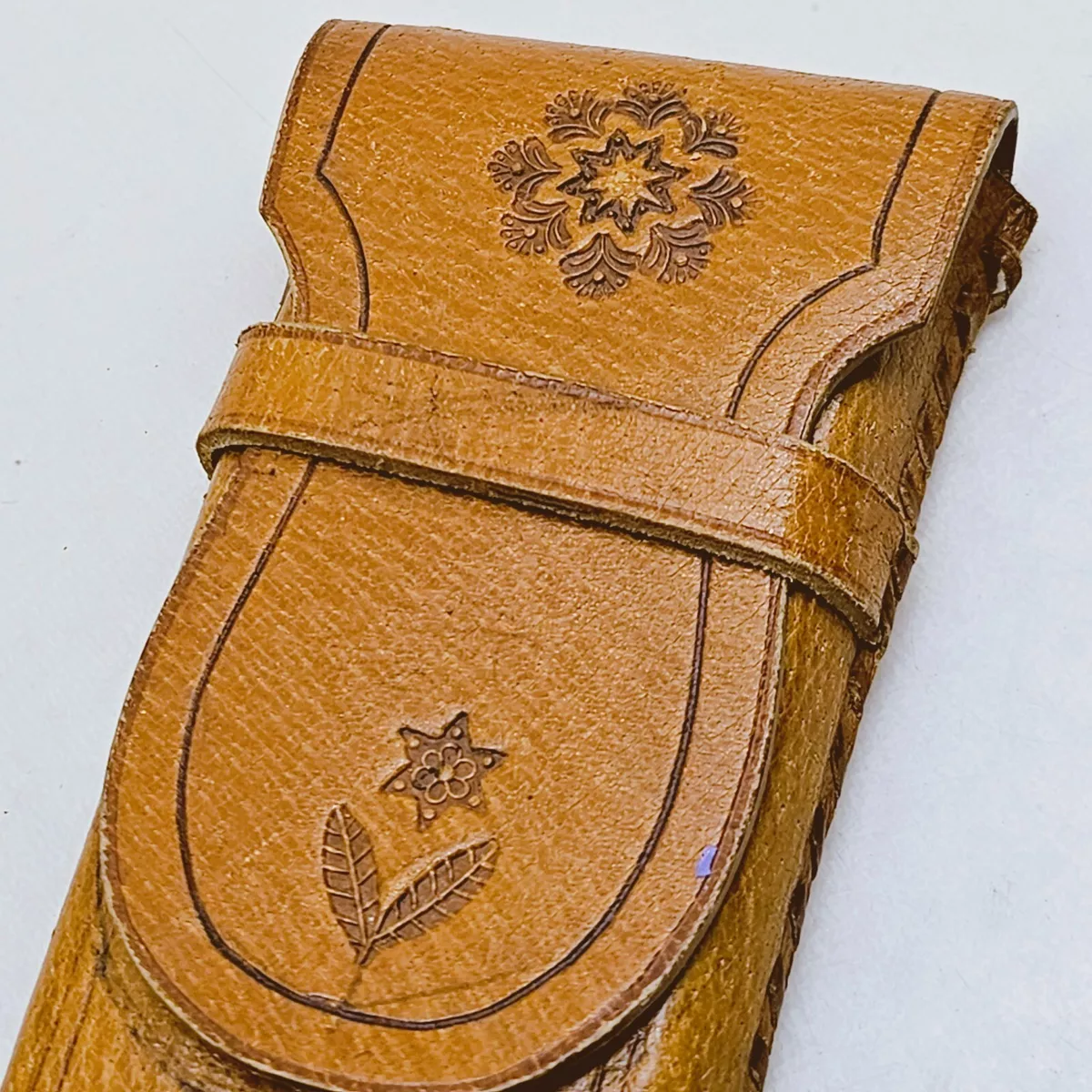Vintage genuine leather long pen case for fountain calligraphy pen