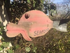 Primitive Folk Art Fish Seafood Sign