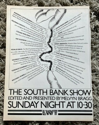 Vintage 1986 Gesicht Magazin Anzeige Bild LWT South Bank Show Melvyn Bragg