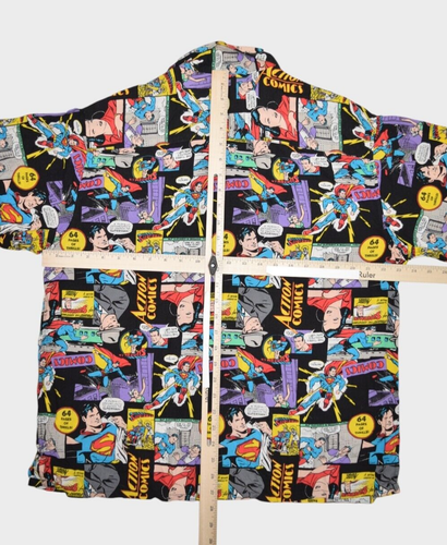 Superman Shirt Mens M Warner Bros Comic Rayon Loop Collar Hawaiian Action - Picture 8 of 8