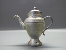 Historismus Miniatur Zinnkanne mit fig&uuml;rlichen Ausguss Zinn Kanne
