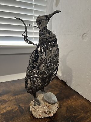 Wire Penguin with egg 12'' Handmade Freestanding Art Signed Wire Penguin with egg 12'' Handmade Freestanding Art Signed