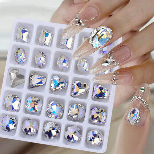 25pcs Crystal Mixed Mold Nail Art Rhinestone Flash Stone Manicure Decorations - Picture 1 of 24