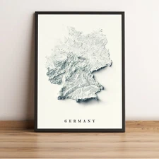 Germany Map, Germany 2D Relief Map, Germany Vintage Map - 2D Flat Print
