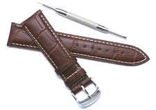 18 20 22 24mm Brown/White Croco Embossed Leather Unisex Watch Strap With Tool
