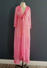 vtg 60's 70's EVETTE hot pink double layer chiffon peignor robe coverup sz S/M