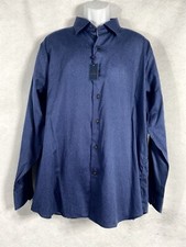 David Donahue Shirt Mens XL Blue Oxford Print Button Up Long Sleeve New