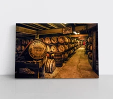 Whiskey Barrels Bar Lounge Wall Art Decor Framed Canvas Print