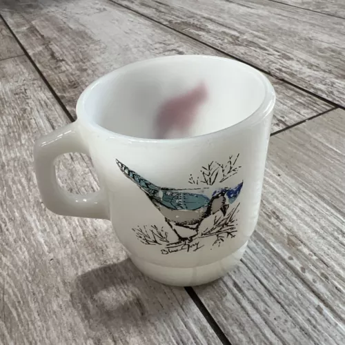 Vintage Anchor Hocking Fire King Blue Jay Red Cardinal Bird Coffee Mug Cup