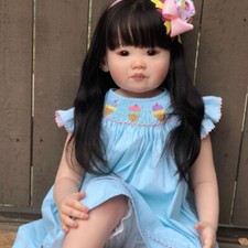 30'' Painted Reborn Baby Doll Adorable Toddler Girl Rooted Hair Cloth Body Gift