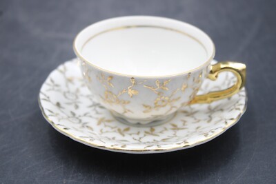 Wolfram Wiesau Bavaria Gedeck Mokkatasse & Untertasse aus Porzellan weiß / gold