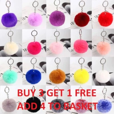 Fluffy Soft Pompom Keyring Keychain Faux Fur Handbag Pendant Charm Ball UK
