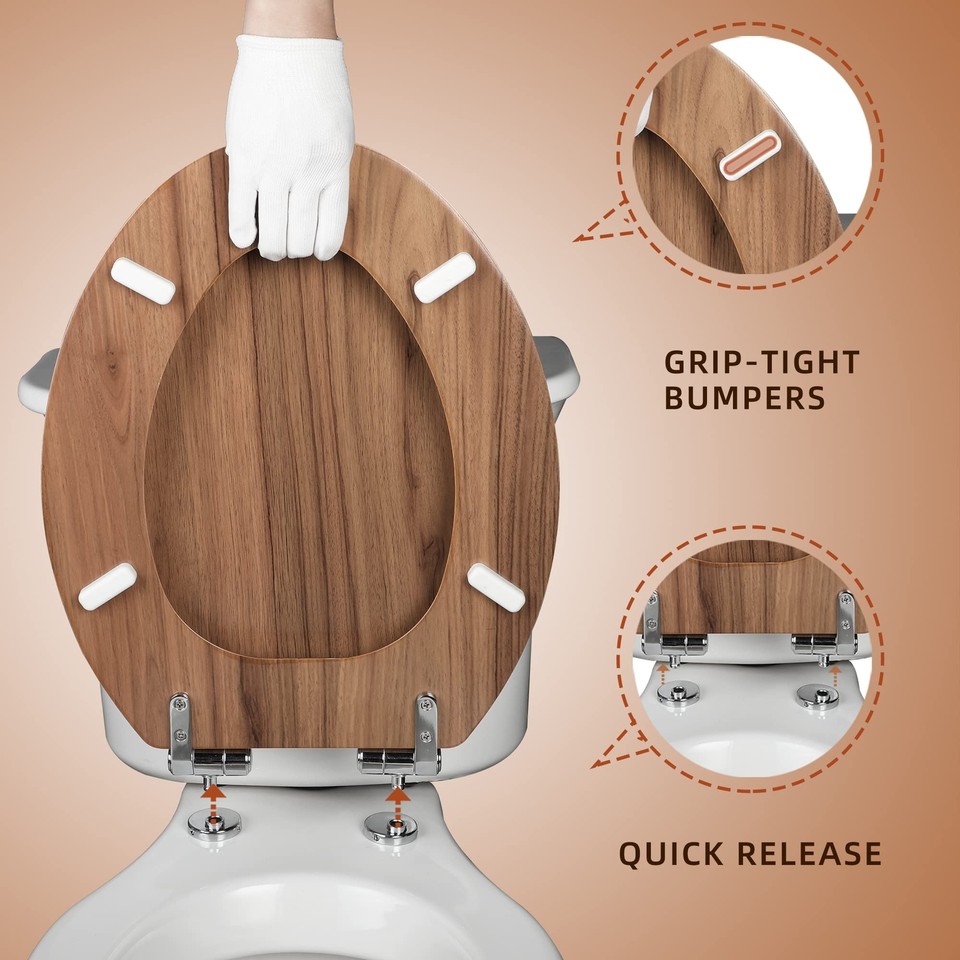 Elongated Toilet Seat Molded Wood Toilet Seat with Quietly Close and