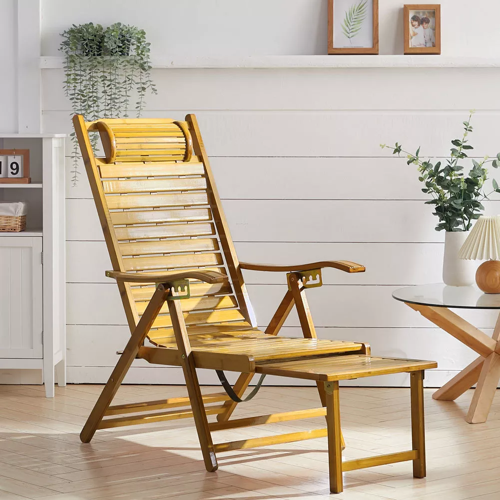 GARDEN SUN LOUNGER PATIO RECLINING BAMBOO FOLDING CHAIR SUN BED SUMMER OUTDOOR