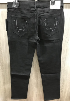 True Religion Geno Single Needle Stud Slim Jeans Men's Size 36xL32 Black $164