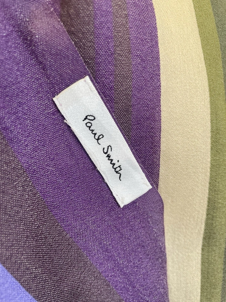 Y7# Paul Smith Multicolor Striped Scarf Shawl Wrap Purple Green Beige Italy Made - Image 4 of 4