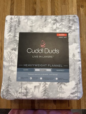 New Cuddl Duds QUEEN Size 4 pc soft warm Flannel sheet set - Painted Forest Gray