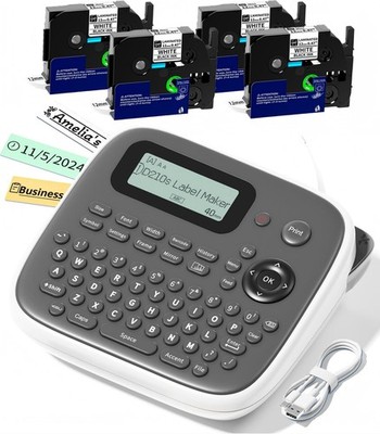 VolenGo Label Maker, Labeler Machine with 4 Tapes, 12mm 0.47 Laminated White,