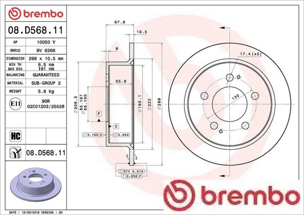 2X Bremsscheibe Brembo 08.D568.11 2 Bremsscheiben Hinterachse Hinten-image