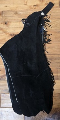 Barnstable Riding Chaps Suede Leather Medium Zip Fringe Western Show Black Full
