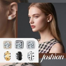 3 Pairs Men Women Non-Pierced Magnetic Earrings Stainless Steel CZ Square Studs