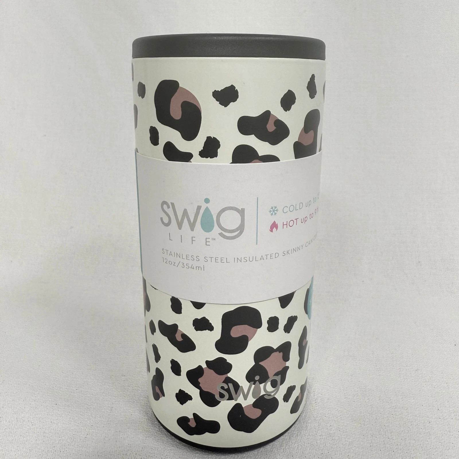 New Swig Life Stainles Steel Insulated luxy Leopard Skinny Can Cooler/Hot (12oz)