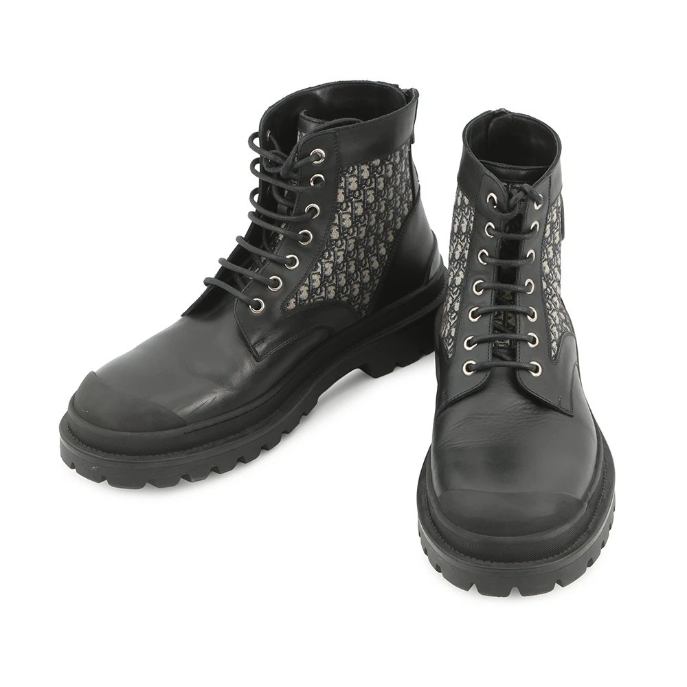 Dior — Dior Oblique Explorer short boots Size 42 Leather/Canvas Black/Gray 3BO296ZKD