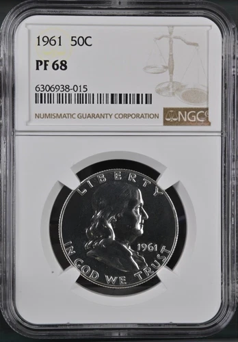 1961 FRANKLIN HALF DOLLAR PROOF NGC PF68 PQ NO SPOTS! ACTUAL COIN! 