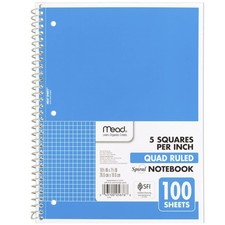 Mead Spiral Notebook, 1 Subject, Graph Ruled Paper, 7-1/2" x 1 Each, Blue