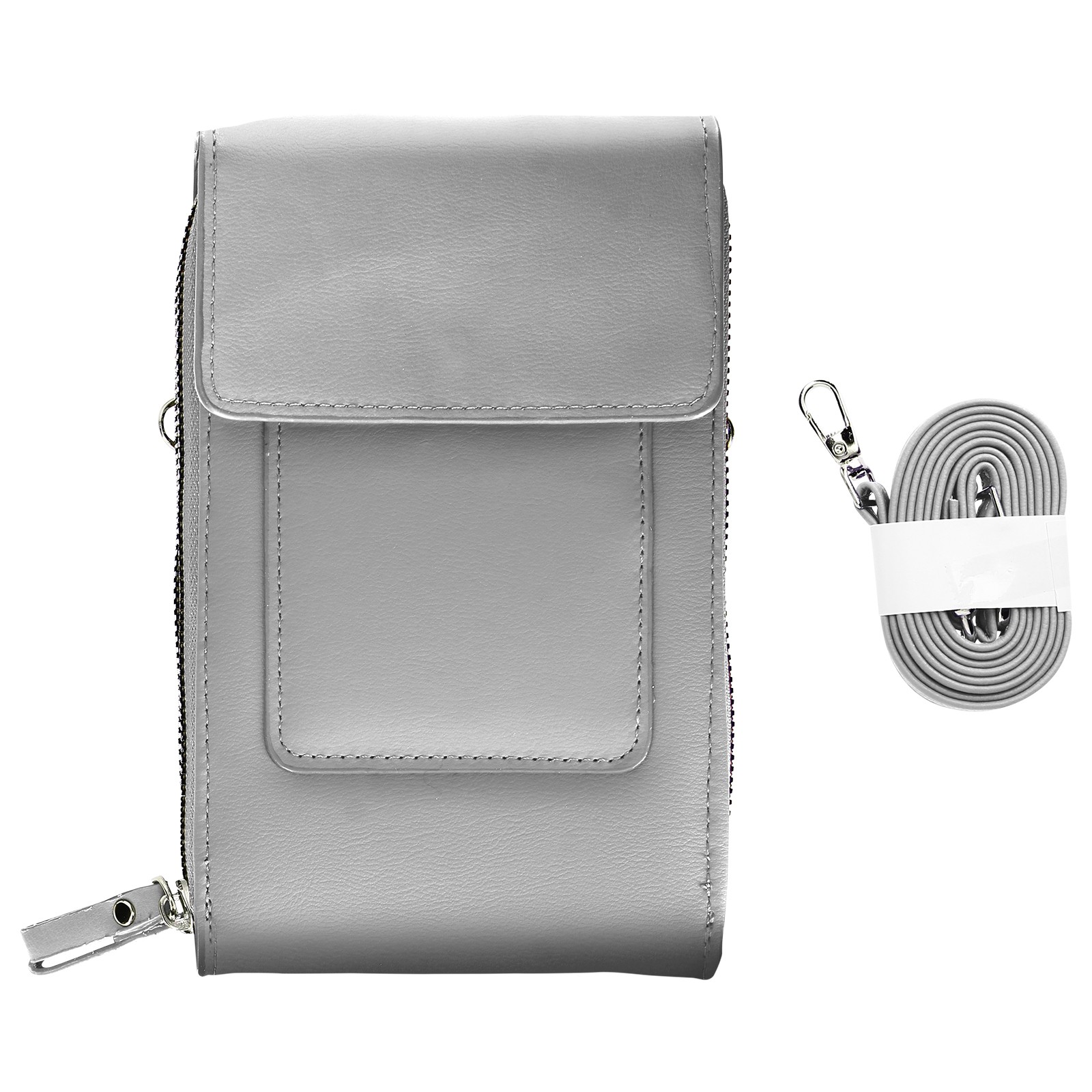 Pochette bandoulière smartphone simili cuir gris sac cordon épaule 130cm Avizar