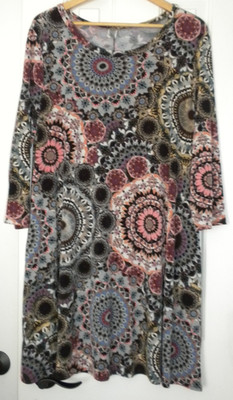 Ladies XXL Honeyme Curvy Dress Batik print Boho A-line Pockets Knee length 3/4