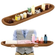 Wooden Dough Bowl Decoration Vintage Hand Carved Rustic 30 Inch Long Wood Bre...