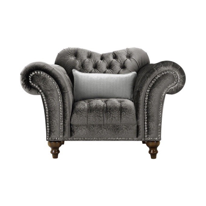 Gray Tufted Upholstered Accent Chair, Traditional, Cushion Included